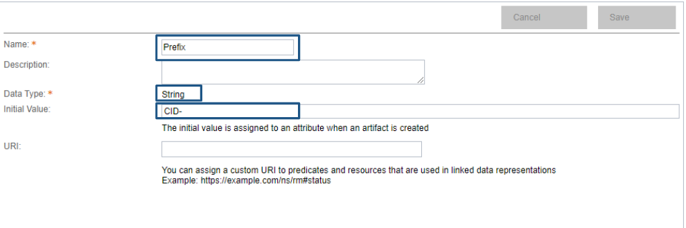 Create Prefix attribute = set initian value